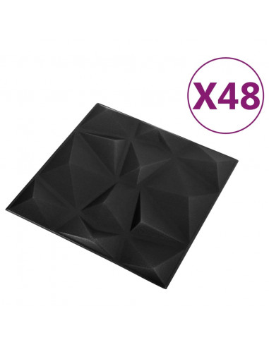 Pannelli Murali 3D 48 pz 50x50 cm Neri a Diamante 12 m²