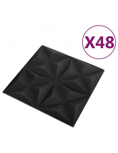 Pannelli Murali 3D 48 pz 50x50 cm Neri Origami 12 m²