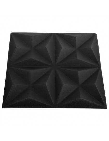 Pannelli Murali 3D 48 pz 50x50 cm Neri Origami 12 m²
