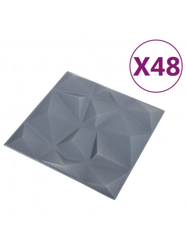 Pannelli Murali 3D 48 pz 50x50 cm Grigi a Diamante 12 m²