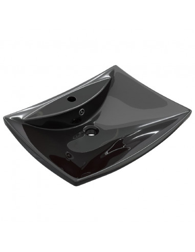 Lavabo Nero Ceramica Lusso Rettangolare Foro Trabocco Foro Rubinetto