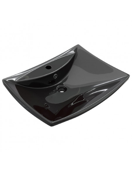 Lavabo Nero Ceramica Lusso Rettangolare Foro Trabocco Foro Rubinetto