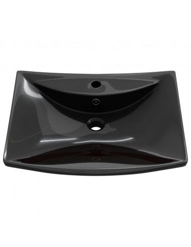 Lavabo Nero Ceramica Lusso Rettangolare Foro Trabocco Foro Rubinetto