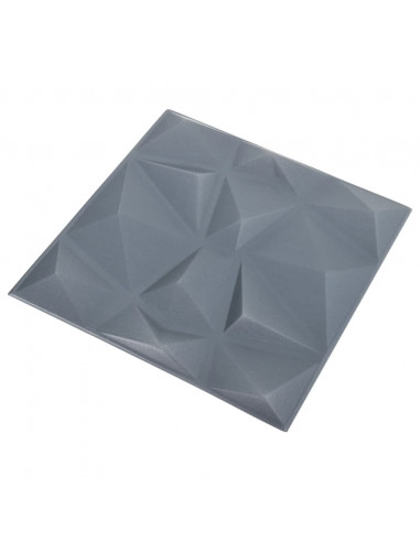 Pannelli Murali 3D 48 pz 50x50 cm Grigi a Diamante 12 m²