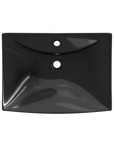 Lavabo Nero Ceramica Lusso Rettangolare Foro Trabocco Foro Rubinetto