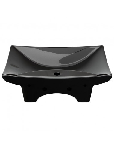 Lavabo Nero Ceramica Lusso Rettangolare Foro Trabocco Foro Rubinetto