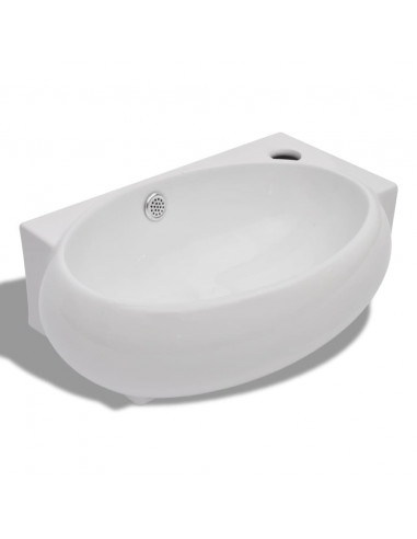 Lavello Ceramica con Foro Rubinetto e Troppo Pieno Bianco