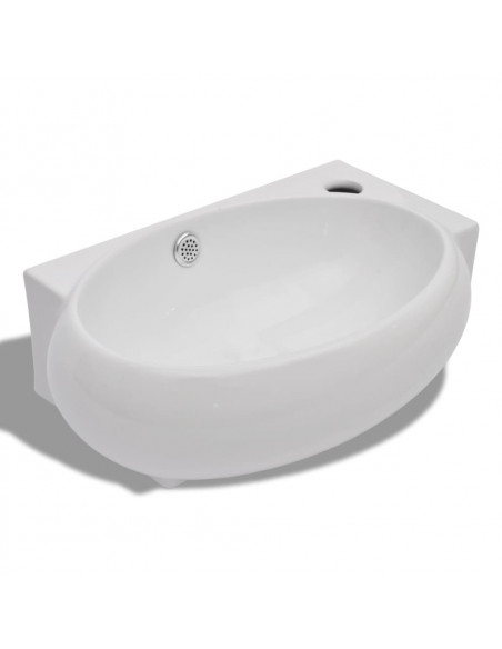 Lavello Ceramica con Foro Rubinetto e Troppo Pieno Bianco