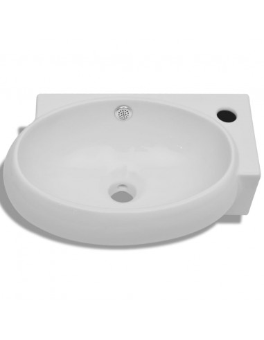 Lavello Ceramica con Foro Rubinetto e Troppo Pieno Bianco