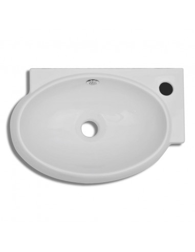 Lavello Ceramica con Foro Rubinetto e Troppo Pieno Bianco