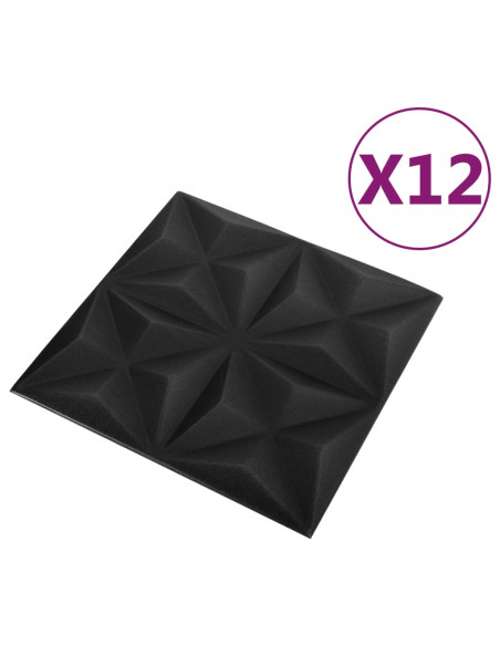 Pannelli Murali 3D 12 pz 50x50 cm Neri Origami 3 m²