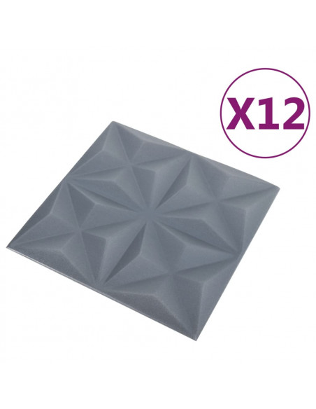 Pannelli Murali 3D 12 pz 50x50 cm Grigi Origami 3 m²