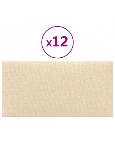 Pannelli Murali 12 pz Crema 30x15 cm Tessuto 0,54 m²