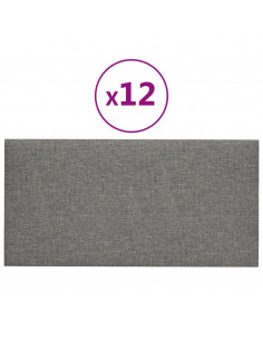 Pannelli Murali 12 pz Grigio Chiaro 30x15 cm Tessuto 0,54 m² 2