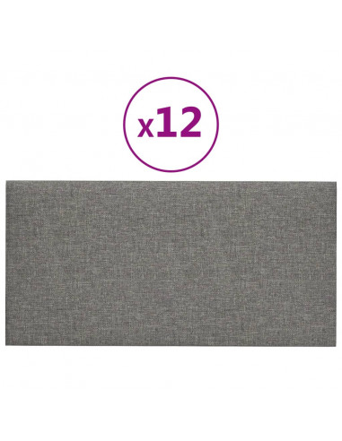 Pannelli Murali 12 pz Grigio Chiaro 30x15 cm Tessuto 0,54 m²