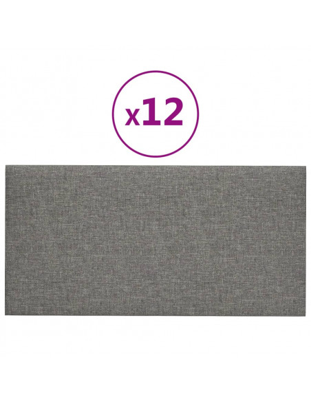 Pannelli Murali 12 pz Grigio Chiaro 30x15 cm Tessuto 0,54 m²