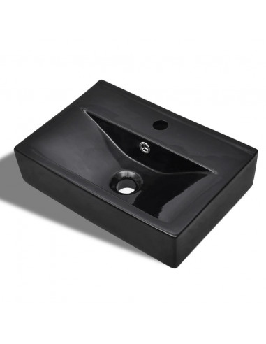 Lavandino Bagno Ceramica Nera Rettangolare e Foro di Trabocco