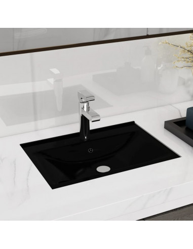 Lavandino Bagno Ceramica Nera Rettangolare e Foro di Trabocco