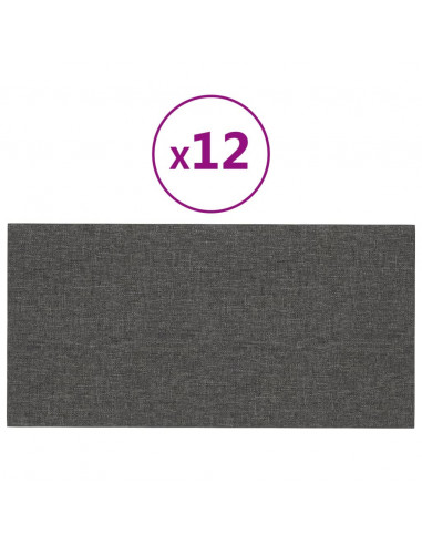 Pannelli Murali 12 pz Grigio Scuro 30x15 cm Tessuto 0,54 m²