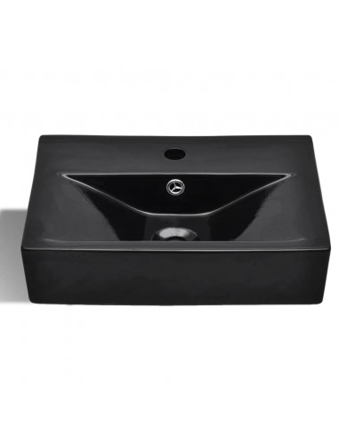 Lavandino Bagno Ceramica Nera Rettangolare e Foro di Trabocco