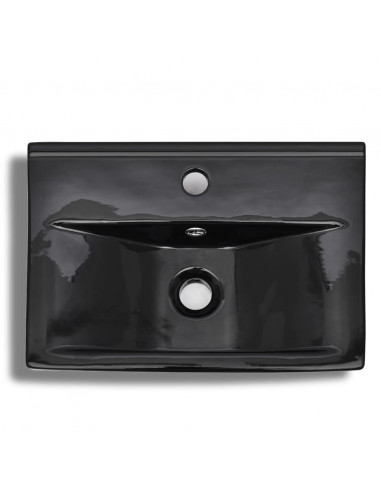 Lavandino Bagno Ceramica Nera Rettangolare e Foro di Trabocco