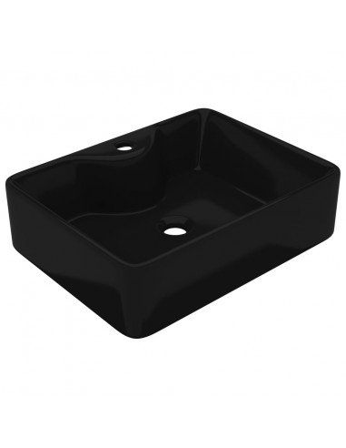Lavandino Bagno in Ceramica Nera Quadrato con Foro per Rubinetto