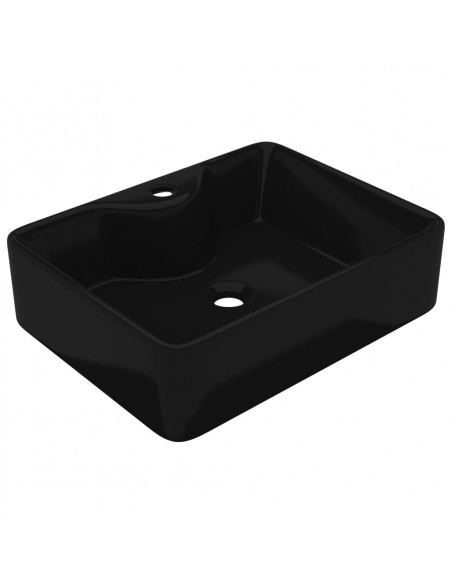 Lavandino Bagno in Ceramica Nera Quadrato con Foro per Rubinetto