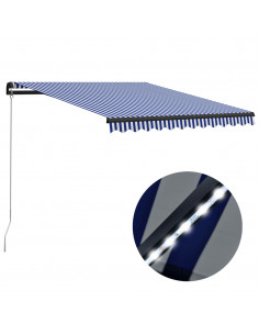 Tenda da Sole Retrattile Manuale con LED 300x250cm Blu e Bianco 2