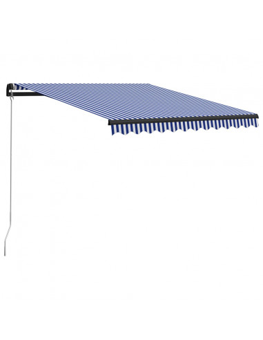 Tenda da Sole Retrattile Manuale con LED 300x250cm Blu e Bianco