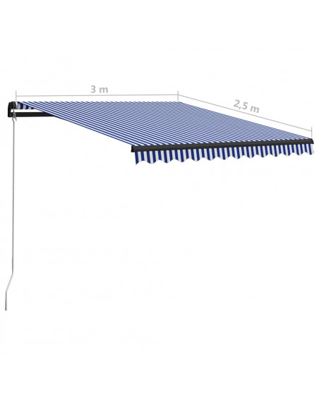 Tenda da Sole Retrattile Manuale con LED 300x250cm Blu e Bianco