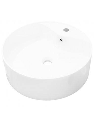 Lavandino bagno in Ceramica bianca rotondo con Foro di trabocco
