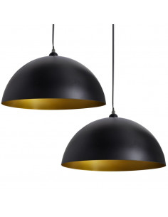 Lampada a Sospensione 2 pz Altezza Regolabile Semisferica Nera 2