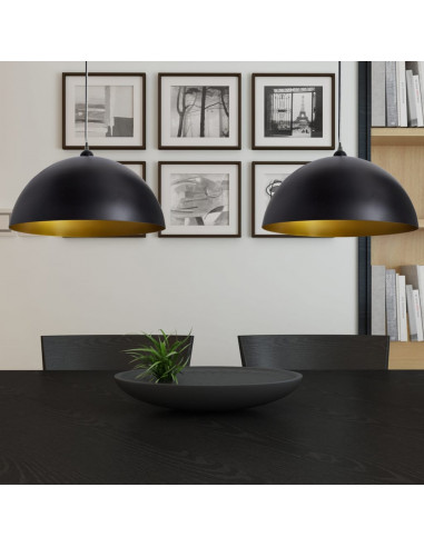 Lampada a Sospensione 2 pz Altezza Regolabile Semisferica Nera