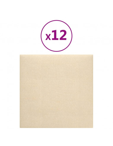 Pannelli Murali 12 pz Crema 30x30 cm in Tessuto 1,08 m²