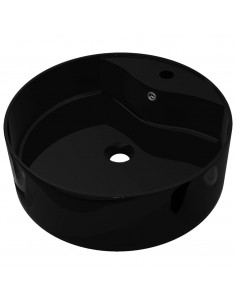 Lavandino bagno in Ceramica nera rotondo con Foro di trabocco 2