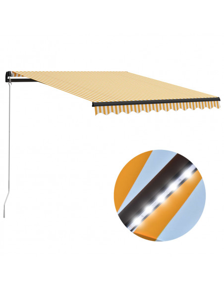 Tenda da Sole Manuale con LED 300x250 cm Gialla e Bianca