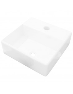 Lavandino Bagno in Ceramica Bianca Quadrato con Foro Rubinetto 2