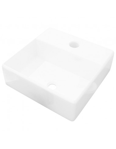Lavandino Bagno in Ceramica Bianca Quadrato con Foro Rubinetto