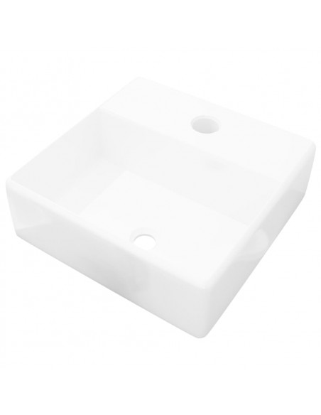 Lavandino Bagno in Ceramica Bianca Quadrato con Foro Rubinetto