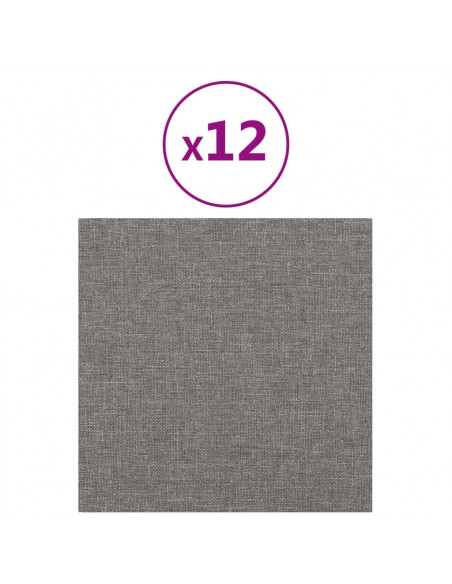 Pannelli Murali 12 pz Grigio Chiaro 30x30 cm in Tessuto 1,08 m²