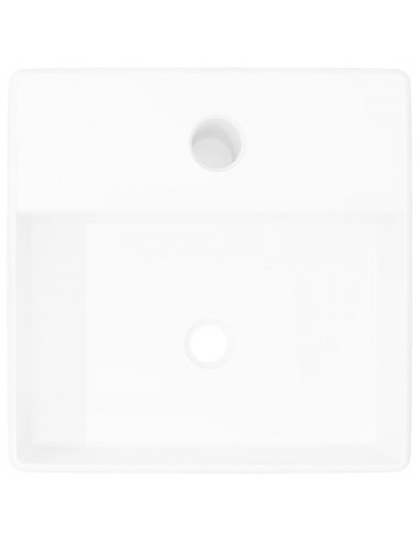 Lavandino Bagno in Ceramica Bianca Quadrato con Foro Rubinetto