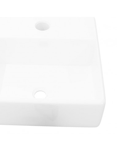Lavandino Bagno in Ceramica Bianca Quadrato con Foro Rubinetto