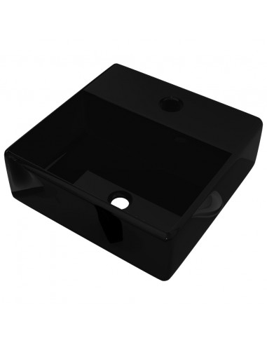 Lavandino Bagno in Ceramica Nera Quadrato con Foro per Rubinetto