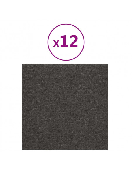 Pannelli Murali 12 pz Grigio Scuro 30x30 cm in Tessuto 1,08 m²