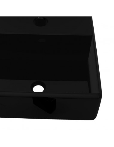 Lavandino Bagno in Ceramica Nera Quadrato con Foro per Rubinetto