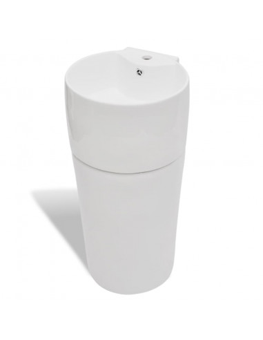 Lavandino in Ceramica Bianca Rotondo Foro Rubinetto/ Trabocco