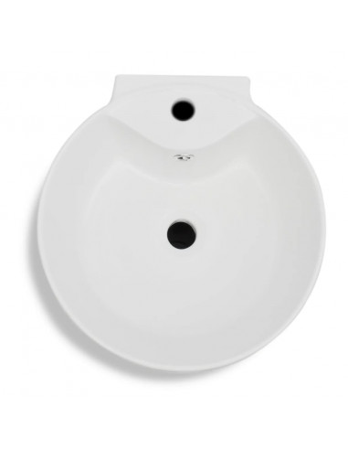 Lavandino in Ceramica Bianca Rotondo Foro Rubinetto/ Trabocco