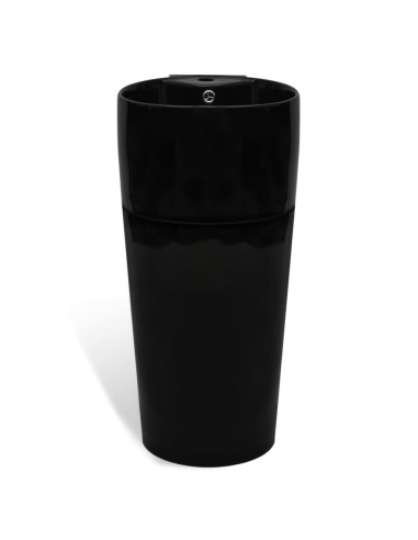 Lavandino Bagno Ceramica Nera Rotondo Foro Rubinetto/ Trabocco