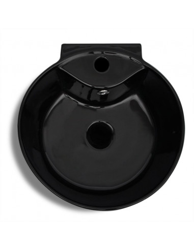 Lavandino Bagno Ceramica Nera Rotondo Foro Rubinetto/ Trabocco