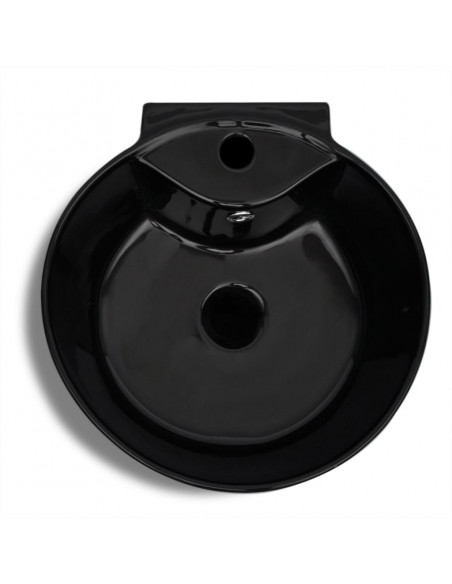 Lavandino Bagno Ceramica Nera Rotondo Foro Rubinetto/ Trabocco